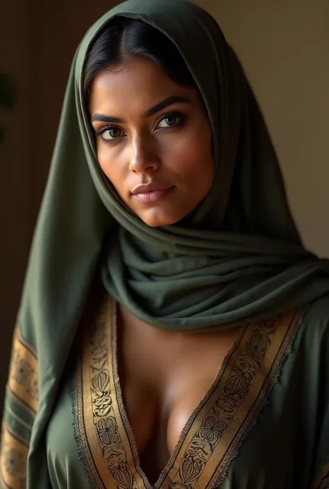 India Muslim  lady showing her bust and clevage . Hijabi . Showing big clevage 