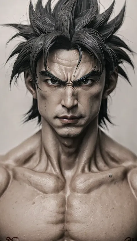 Son Goku super Saiyan blu, realistic version, torn clothes, muscular, angry, a masterpiece, epic, HD quality, high details 