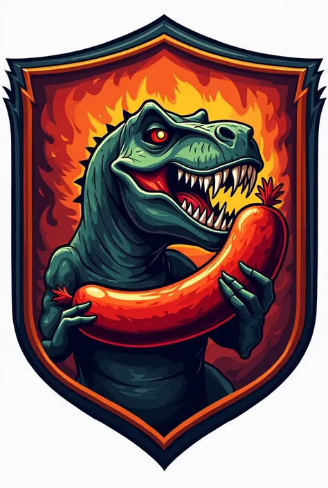 Make the shield of a football team called the Choricracks that has an animated dinosaur eating chorizo as its logo.
