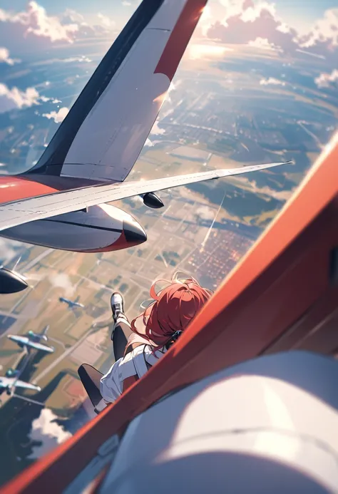 point of view,close addition, red haired girl,Plane