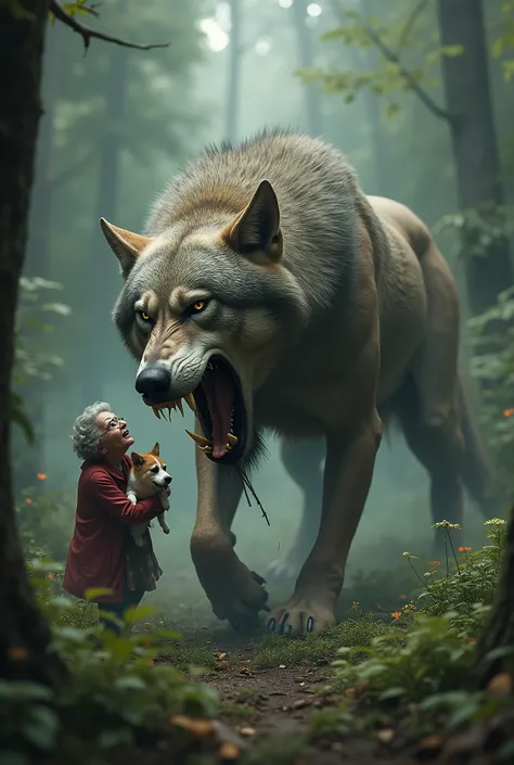 Bald wolf with a bald spot.  foam running from his mouth, he attacked a grandmother in the forest with a small dog in her arms . accuracy . Quality High Definition, 