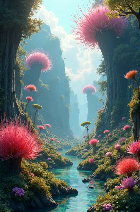 A natural landscape from a fiction film, with unique vegetation full of spectacular shapes and colors