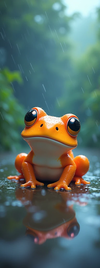 Colorful Gradient frog and rain anime retro high quality 