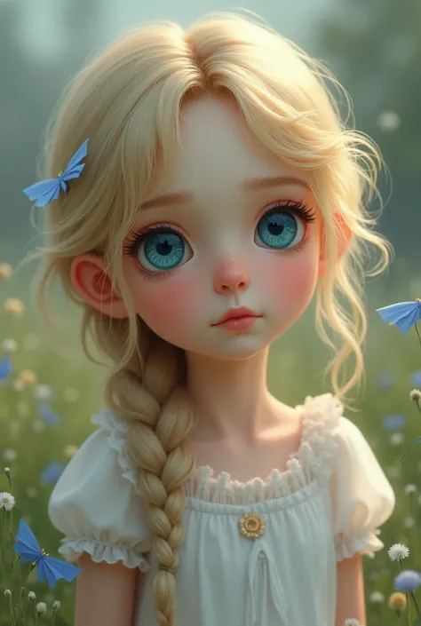 create a young, blue-eyed blonde girl