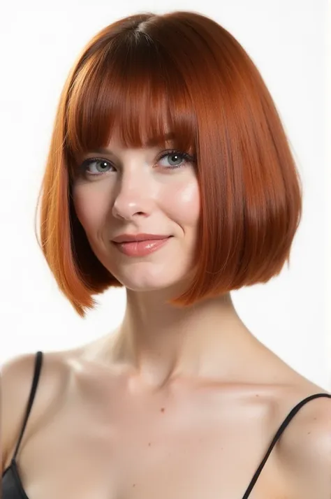 Copper color bob haircut white background