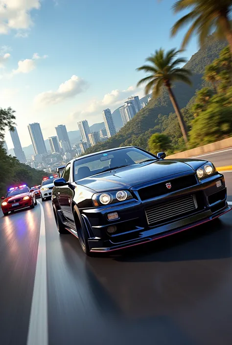 1 skyline r34 escaping 4 police cars in rio de janeiro