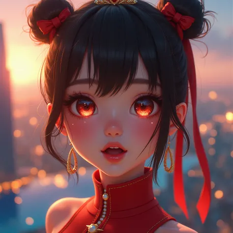 (masterpiece:1.2) of professional Analog Hi-Res photo, (realistic and photorealistic with touch of rawness:1.37), a close-up portrait of (KAWAII princess wearing  thongs), Infinity pool on the roof of Skyscraper, The sky at dusk turns from orange, intricat...