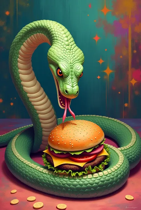 A snake eating burger