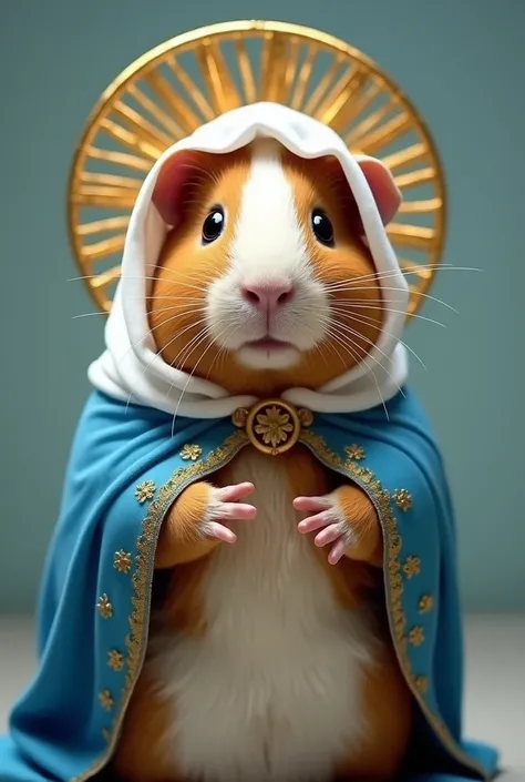 An image of a Peruvian guinea pig dressed as a virgin in a meme
