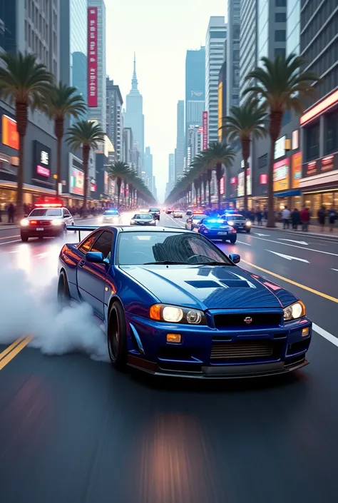 1 skyline r34 escaping 4 police cars in brandoa
