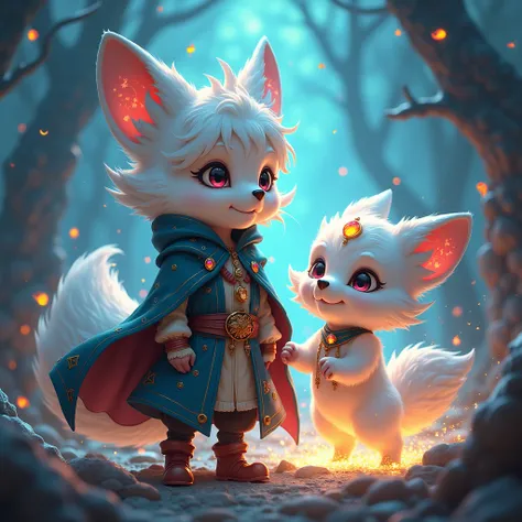 A male lalafell arcanist with his faithful summoned companion Carbuncle.