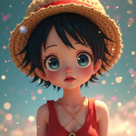 NSFW, 8k, High-level, absurd, masterpiece, best quality, primitive, very detailed CG, very detailed wallpaper, perfect lighting, Extremely detailed (((The personifying " Monkey D Luffy " as a Little Girl))), MysticSight, Tyndall effect, Tyndall scattering,...