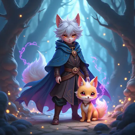 A male lalafell arcanist with his faithful summoned companion Carbuncle.