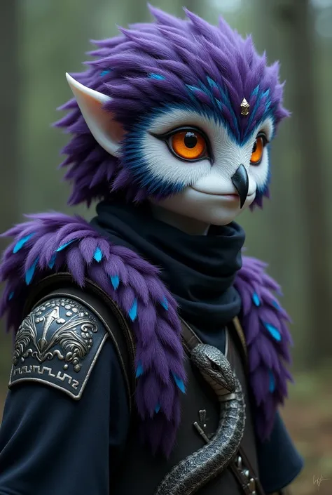 appearance:
    Vendal San&#39;Hild is a young 1 Human Moreau Owl with extremely white skin.. His eyes are bright orange. Hair made of dark purple feathers, predominantly, blue and white. Thin lips and a relatively large, downward-curving nose. has 1,78m t...