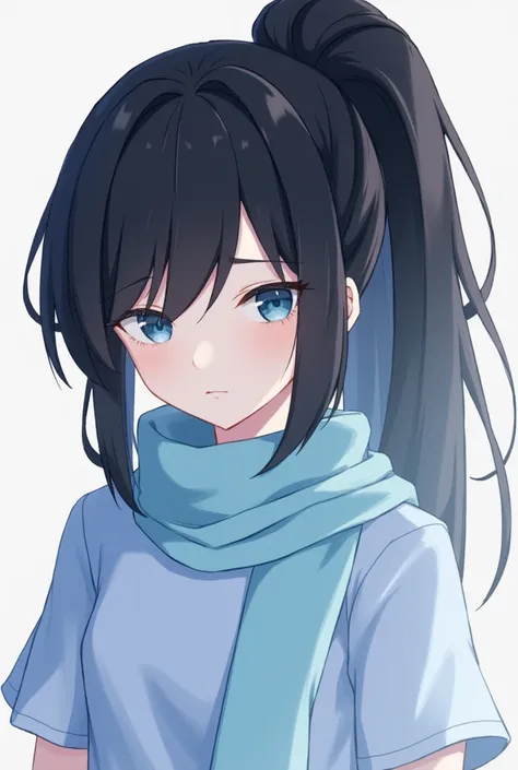 
Shortcuts, Black Hair, High resolution, blue eyes, I want to cry, Hair ties, chest,Half-up side tail、The hair on the top right is tied up、The position of the hair to be tied is quite high、Tie up less hair、Wearing a light blue scarf、Bangs are normal length...