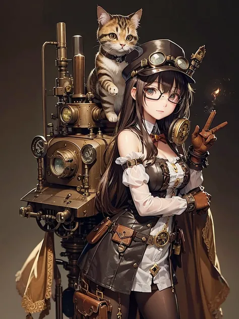 Cat with goggles,See-through steampunk costume、Locomotive