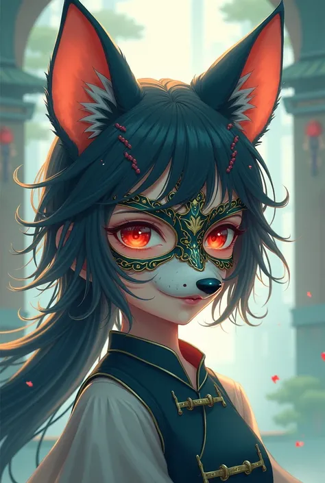 Anime style girl with a Chinese mask with wolf ears (The mask not the girl)