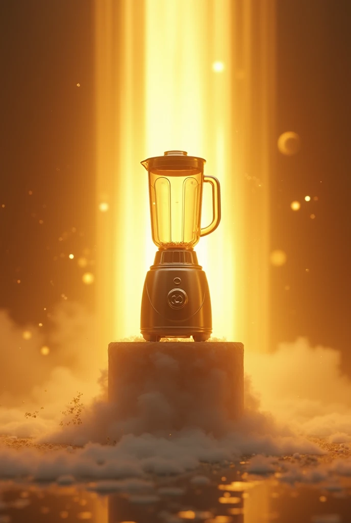 Blender on a pedestal with divine golden lights behind it looking very wonderful