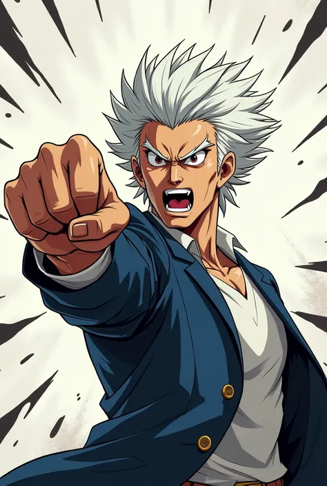 Anime 2d White Haired Male Teacher Throwing Punch