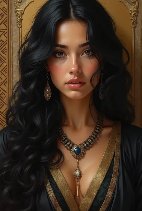 Mamluk concubine with black hair and tanned skin 