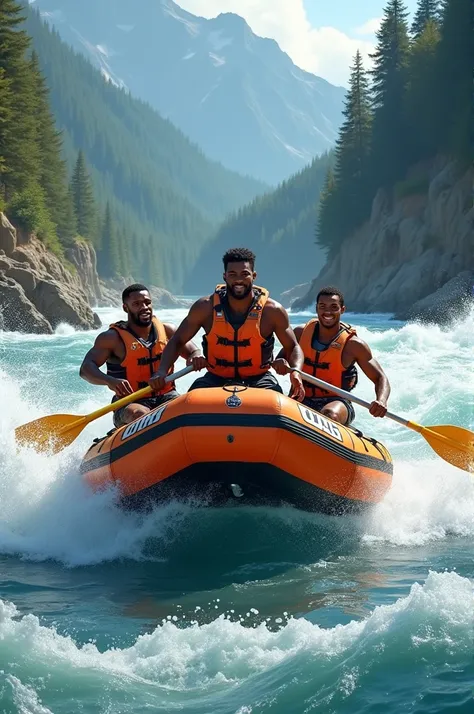 3 black men and a white woman rafting