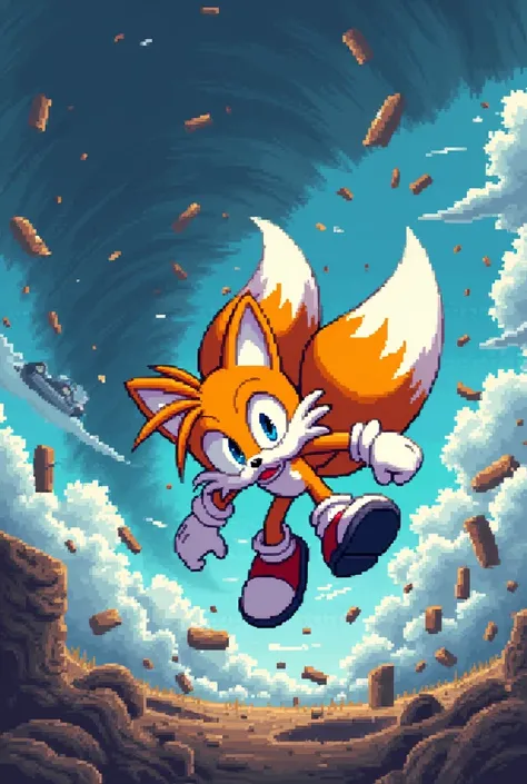 Tails the fox inside the (plane Tornado 2) pixel art
