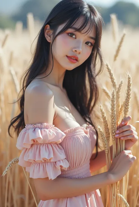 (full body shot:1) photorealistic image of a woman, ultrarealistic, photography,straight long black hair, asian woman, beautiful cute sexy asian 20 years old woman, hourglass figure, perfect body, Flirty look, natural big breasts, long eyelashes, cat eye m...