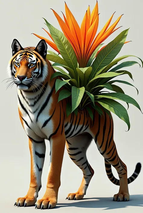 an Italian Mastiff dog with tail ears and Bengal tiger claws with black paws and white chest fused with a gazania plant