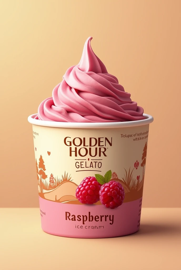 I have a company that sells ice cream, her name is "Golden hour gelato" can you create packaging for a 250ml jar of raspberry?