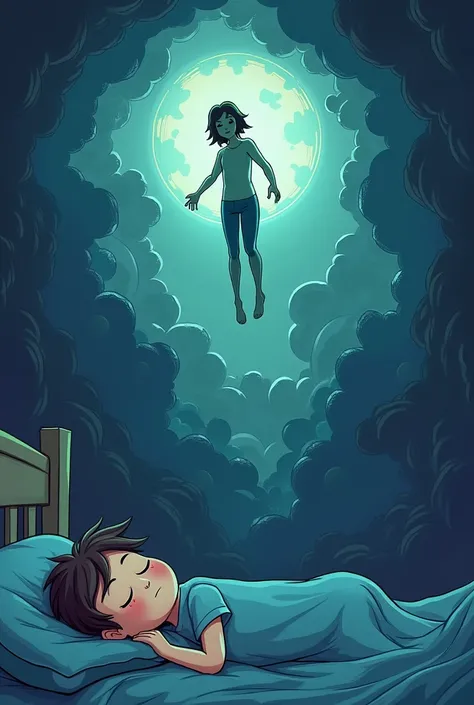 A person sleeping dreaming that someone dies in a cartoon cartoon not so realistic