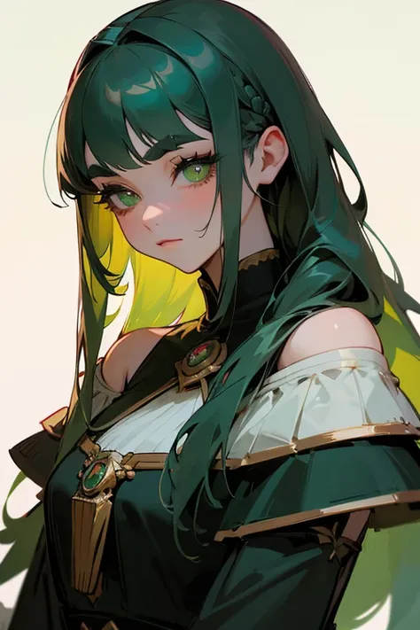 (Highest quality, masterpiece:1.2), High resolution, Very detailed, Realistic:1.37, Fantasy, An illustration, Green Eyes、Queen, Platinum decoration、beautifully、Eyeshadow Red、Thick eyebrows、Long eyelashes、pupils are black、((Her hair is light green)).Embarra...