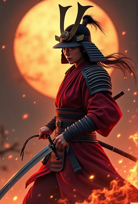 HD samurai animation with flaming sword