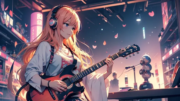 A woman wearing headphones、Anime Style 4 k, anime wallpaper 4k, anime wallpaper 4k, 4k anime wallpaper, anime art wallpaper 4k, anime art wallpaper 4k, Anime Style. 8k, Anime atmosphere, Ultra HD Anime Wallpaper, Anime Art Wallpaper 8K, Anime Background,mu...