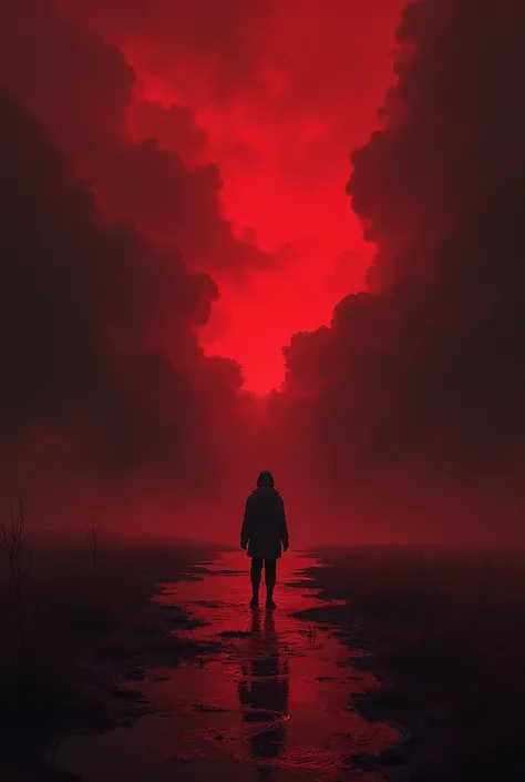 Background of a scene from stranger things in red and black colors