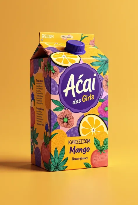 CREATE A BOX-FORM PACKAGING FOR THE COMPANY AÇAI DAS GIRLS IN MANGO FLAVOR (BRINGING COLORS BETWEEN YELLOW AND PURPLE)                              