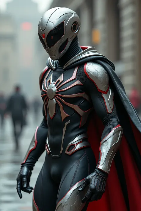 Savirowen:

lasts: Flexible metal armor with spider-inspired details, in silver and dark tones with black and red accents. Includes a stylized mask with futuristic visors and a flowing cape. With boobs Pose: Dynamic and confident, with one leg forward and ...