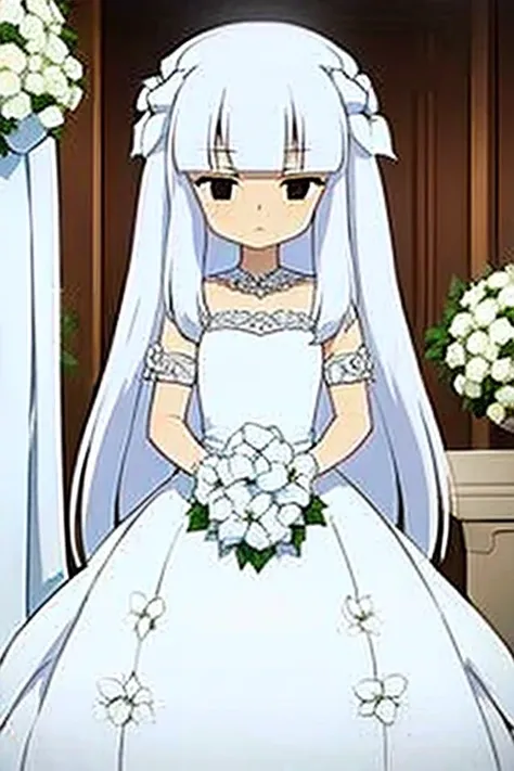 (((Wedding dress, white flower decoration, Kanna)))