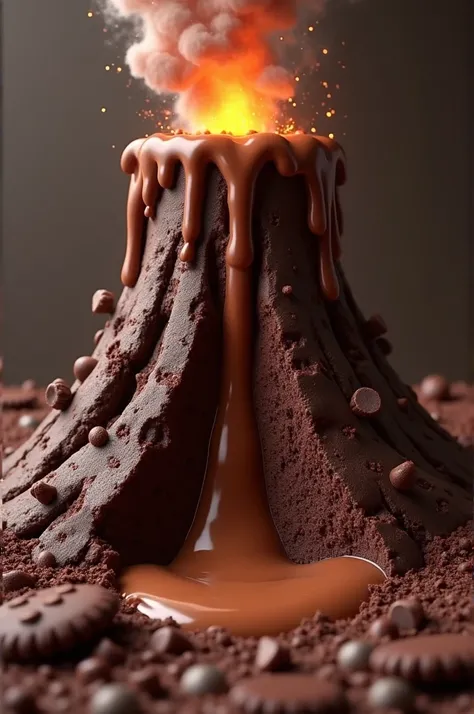 A chovolate volcanoe with a grund of a coockie