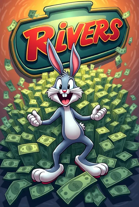 Bugs Bunny with lots of dollars with a name that says Rivers