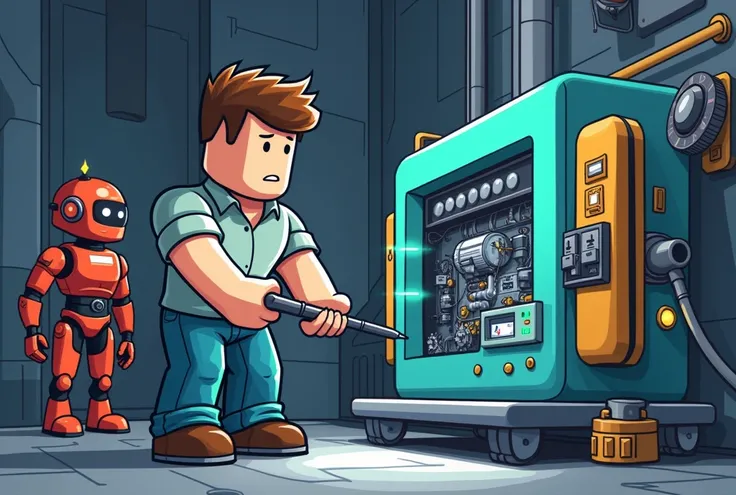 Fixing generator while a robot looks at me Cartoon roblox 