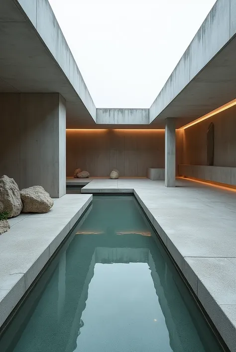 Sacred space with minimalist designs and including water in the center. Taking into account the principles of Zen to create a meditation space in Japan. Everything has to be concrete and I want to see the complete design from the outside.
