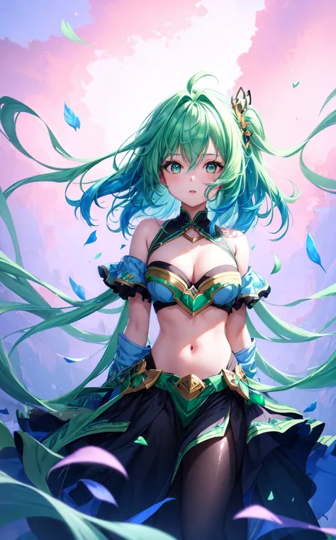 One girl, High resolution, Green Hair,Simple Background, chest, Blue Hair/Light blue hair, Highest quality, 