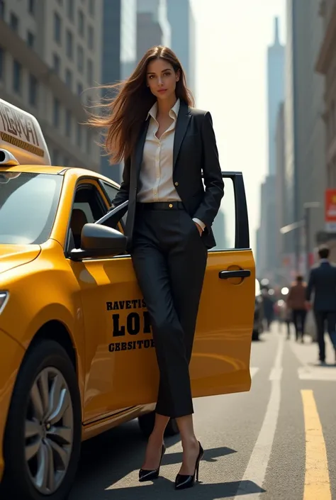 Elena getting into a taxi 