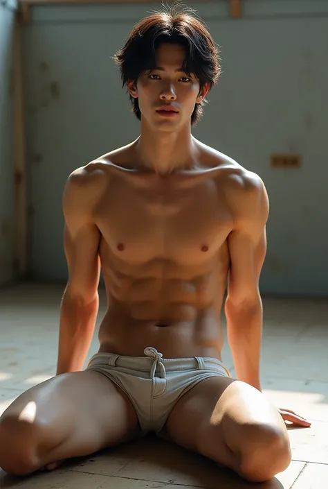 Dark Brown Hair、Transcendent Handsome Man、(((Naked Man))), (((19, slim, Muscular, penis, ))), (((Toned Six Pack))), ((((Cool gymnast showing armpit hair))), ((((gym)))), (((Exposing one&#39;s crotch to the audience))), (((beautiful ))), (((Beautiful Face, ...