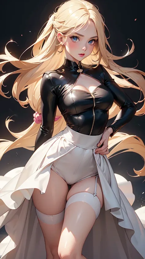 1girl, solo, elegant hair (full body: 1.1), (side at the viewer: 1.1), filmg , sweet_lolita, Best quality, masterpiece, blond hair, blue eyes, Exquisite mouth,Very detailed face, blush, Shiny wet skin, Pink lips, Delicate lips, one piece race queen cosplay...