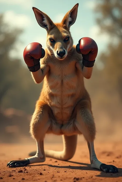 Fighting kangaroo with boxing glove