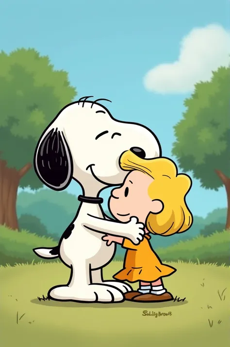 Snoopy abrazando a sally brown
