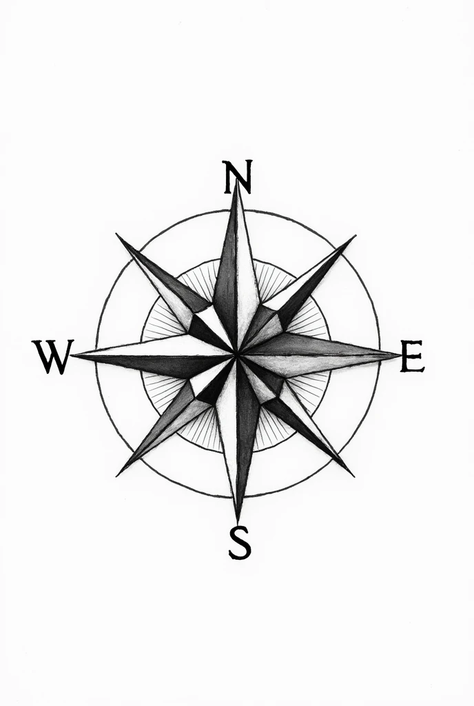 Compass rose in black and white sketch 