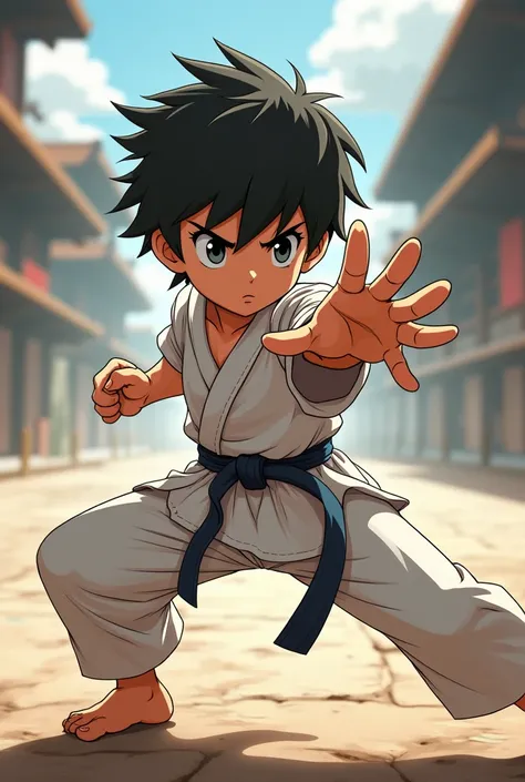 Create an image of a boy using a move called a quick punch, do this in anime style
