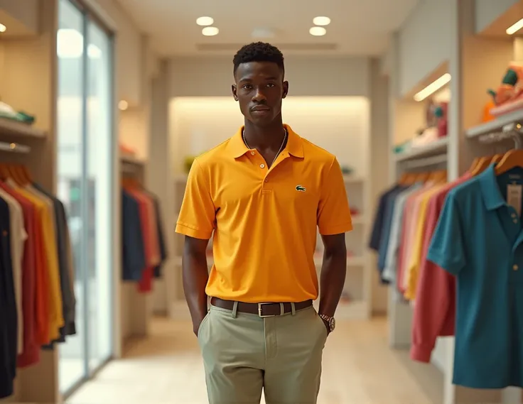 one in a store wearing a lacoste outfit 